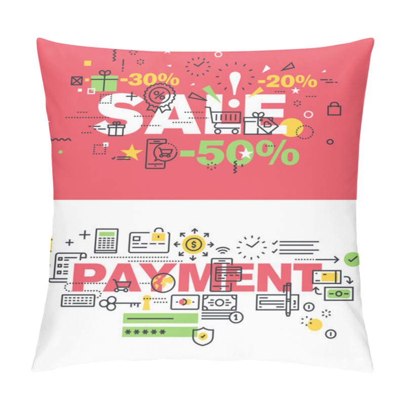 Personality  Set Of Modern Vector Illustration Concepts Of Words Sale And Payment Pillow Covers