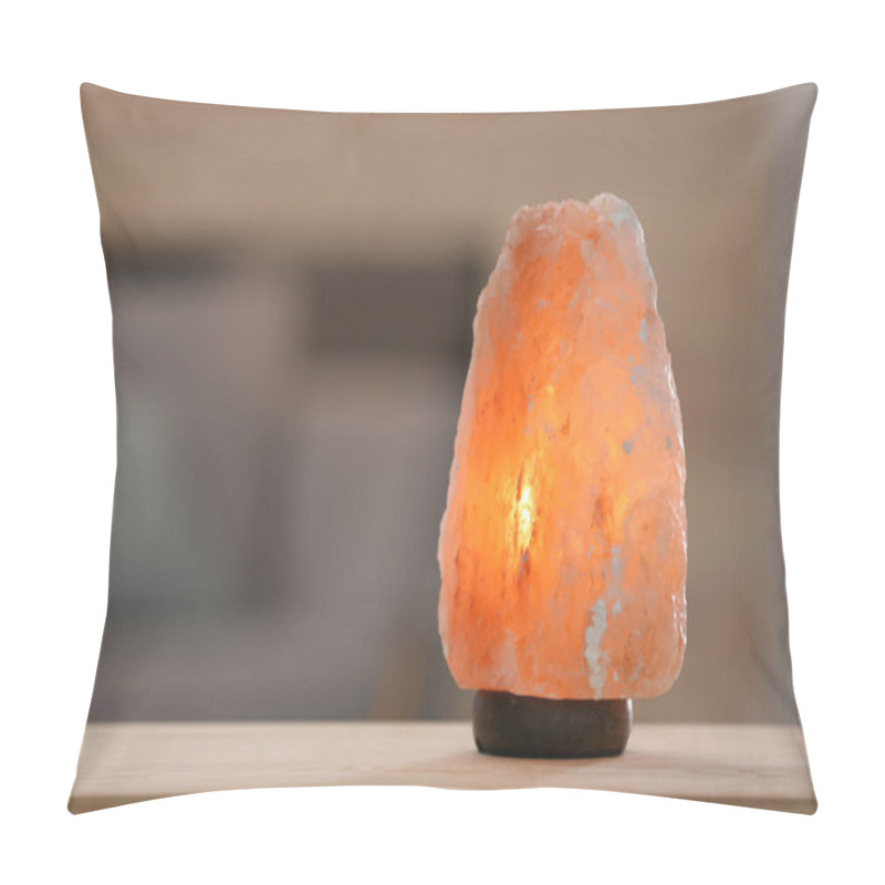 Personality  Himalayan Salt Lamp On Table Against Blurred Background Pillow Covers