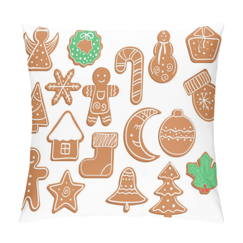 Personality  Gingerbread Cookies On White Background. Snowflake, Glove, Star, Man, Angel, Candy, Moon, Christmas Tree, Wreath, House, Bell, Ball, Gift Box, Holly Berry, Sock Shapes Pillow Covers