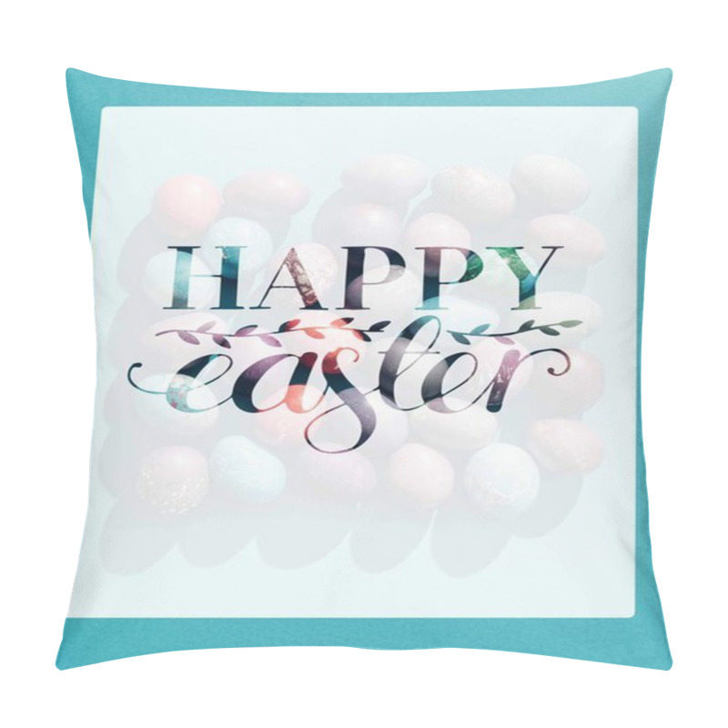 Personality  Food Composition With Easter Eggs In Square Shape  With Happy Easter Lettering Pillow Covers