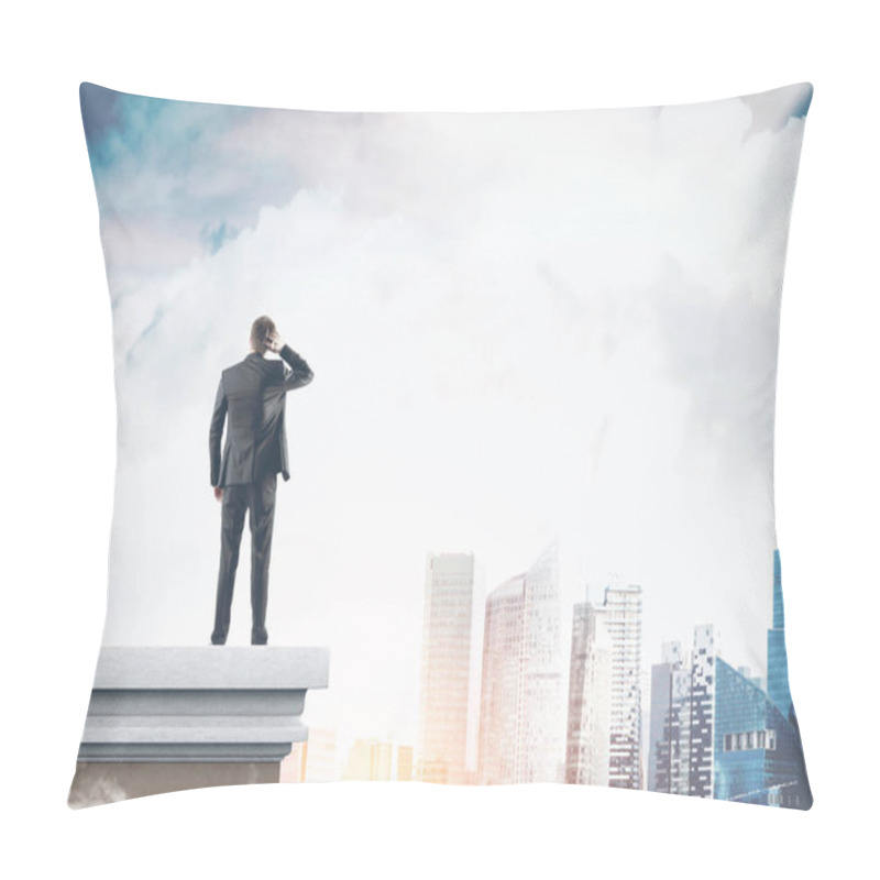 Personality  Rear View Businessman Scratching Head, City View Pillow Covers