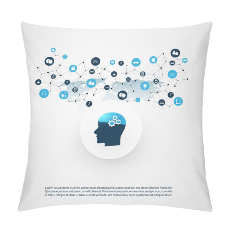 Personality  Abstract Machine And Deep Learning, Artificial Intelligence, Cloud Computing And Networks Design Concept With Icons And Human Head Pillow Covers