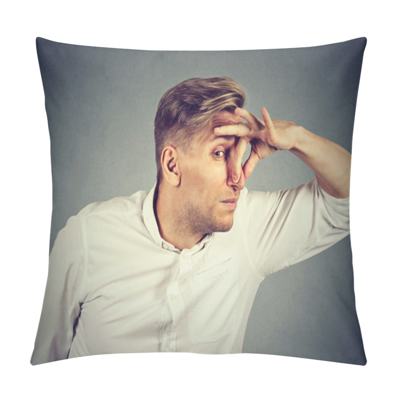 Personality  Man Pinches Nose Looks With Disgust Something Stinks Bad Smell Pillow Covers