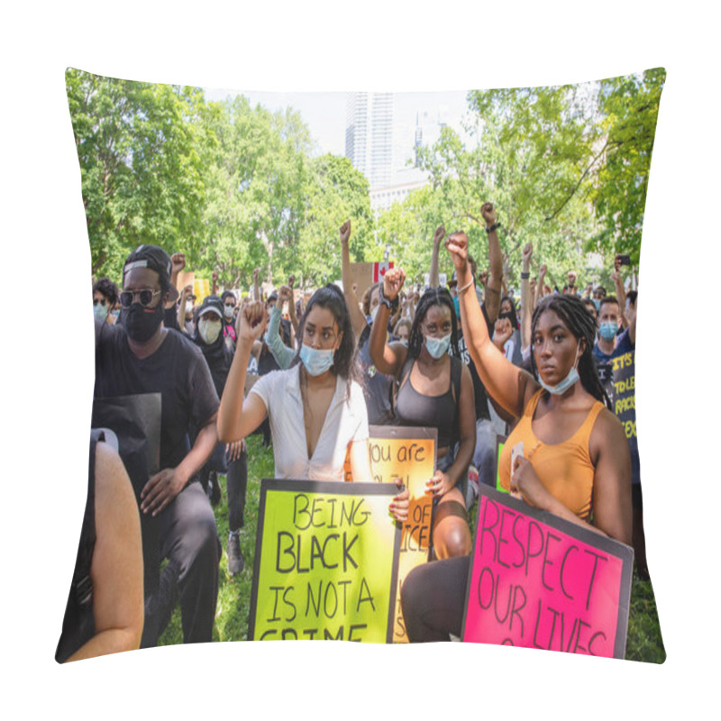 Personality  TORONTO, ONTARIO, CANADA - JUNE 6, 2020: Anti-Racism March, In Solidarity With Black Lives Matter And Against The Death Of George Floyd And Police Injustice. Pillow Covers