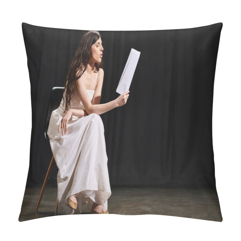 Personality  A Woman Seated On A Chair, Deep In Thought, Holds A Piece Of Paper. Pillow Covers