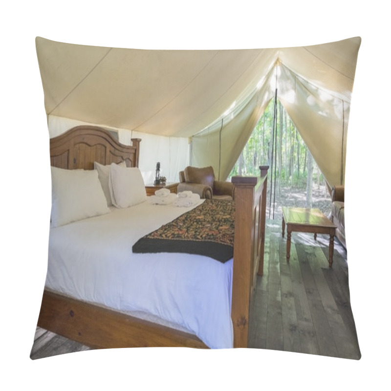 Personality  Interior Of A Large Luxury White Canvas Tent In The Woods Pillow Covers