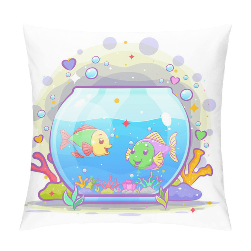 Personality  The Beautiful Oval Aquarium Have Two Small Fish Inside It Of Illustration Pillow Covers