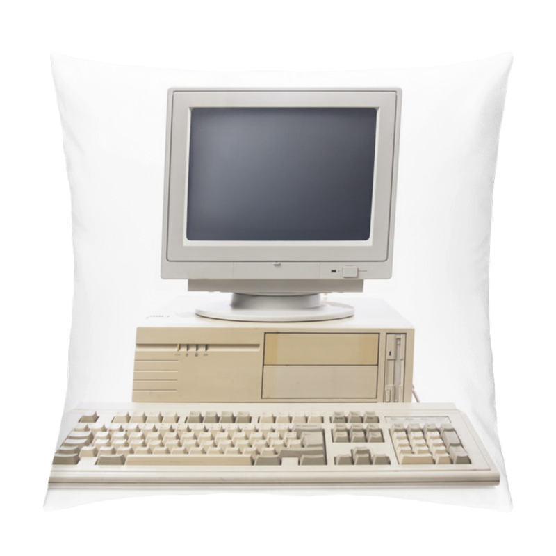 Personality  Old Computer, Keyboard CPU And Monitor Isolated On White Pillow Covers