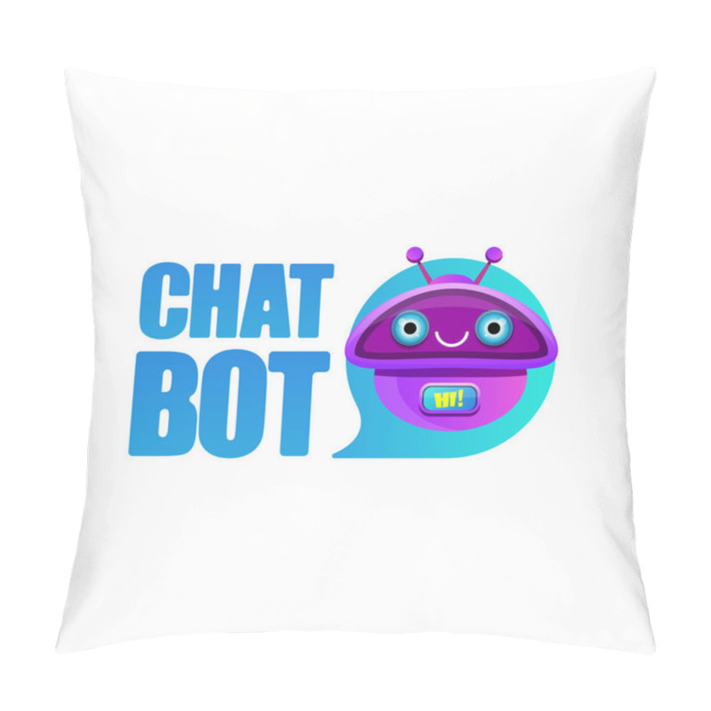 Personality  Cute Chatbot Character Or Intelligent Assistant With Speech Bubble Isolated On White Background. Vector Funny Robot Assistant, Chatter Bot, Helper Chatbot Logo Or Label Pillow Covers