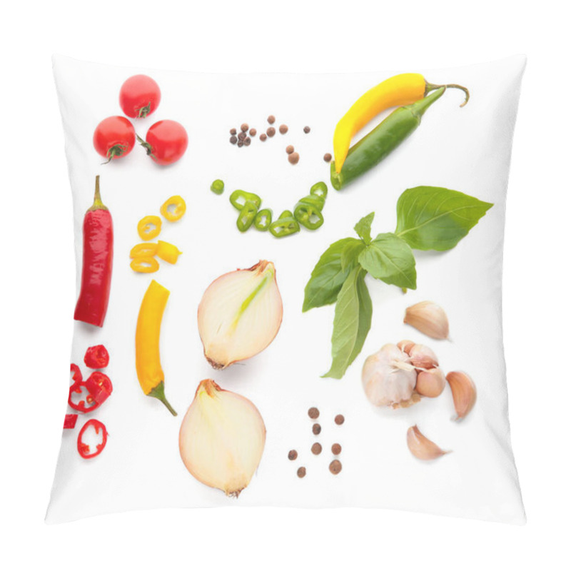 Personality  Composition With Fresh Spices On White Background Pillow Covers