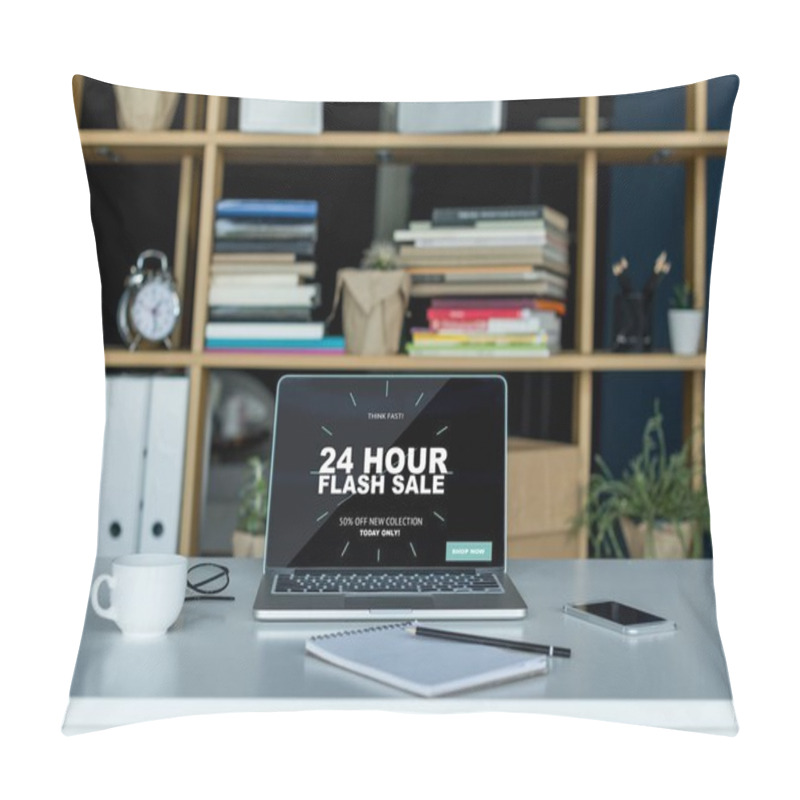 Personality  Workplace With Laptop Computer Pillow Covers