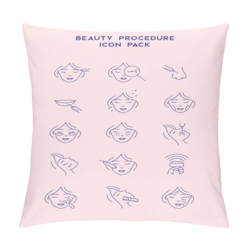 Personality  Cosmetology Icons Set, Cosmetics Surgery, Beauty, Healthy Skin Concept On Pink Background. Pillow Covers