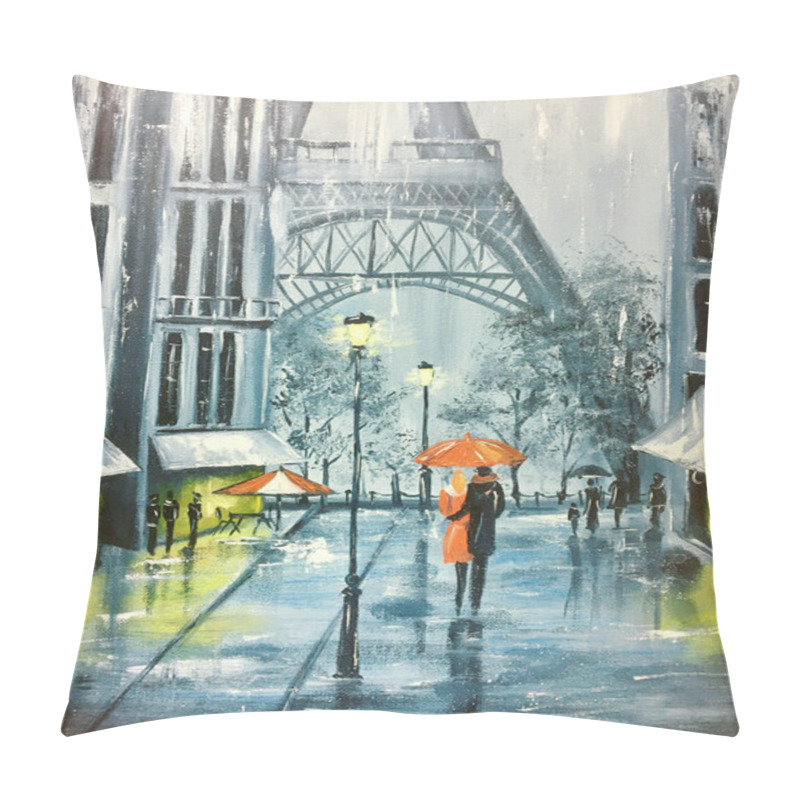 Personality  Bad Weather In City Drawing. Oil Painting Rain In Paris. Pillow Covers