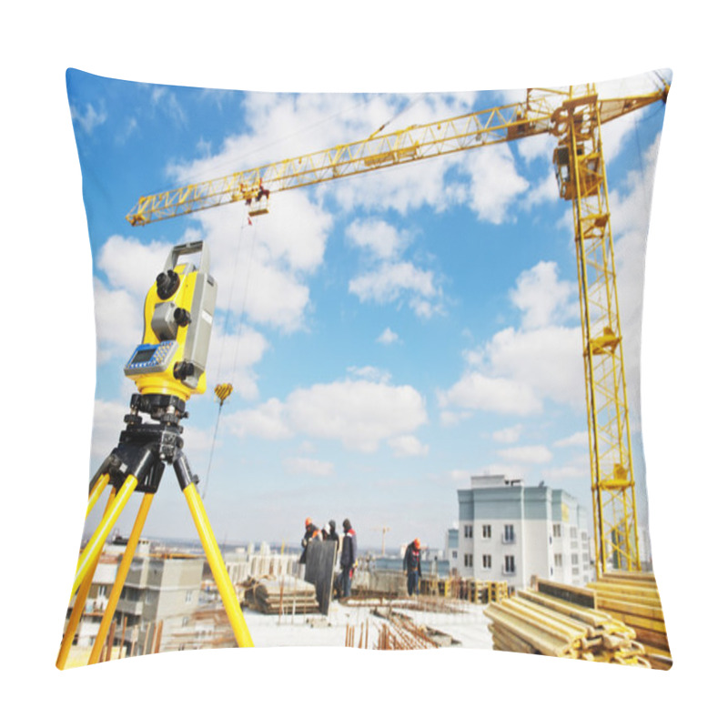 Personality  Surveyor Equipment Theodolite At Construction Site Pillow Covers