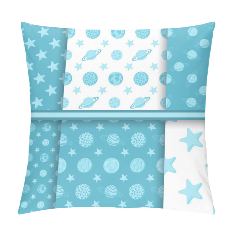 Personality  Set Of Space Seamless Patterns With Planets And Stars - Blue Vec Pillow Covers