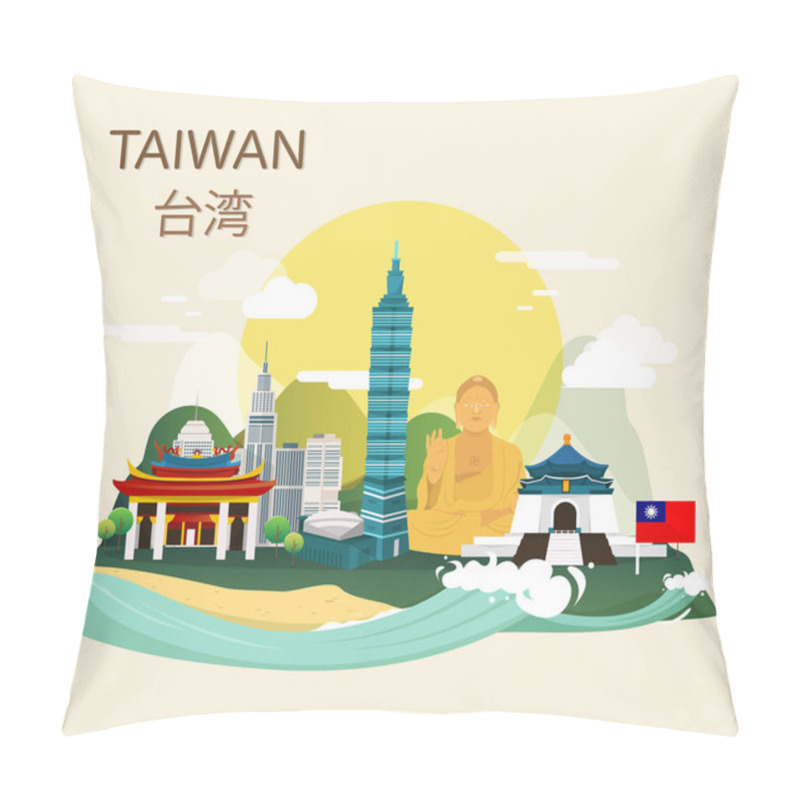 Personality  Amazing Tourist Attraction Landmarks In Taiwan Illustration Desi Pillow Covers