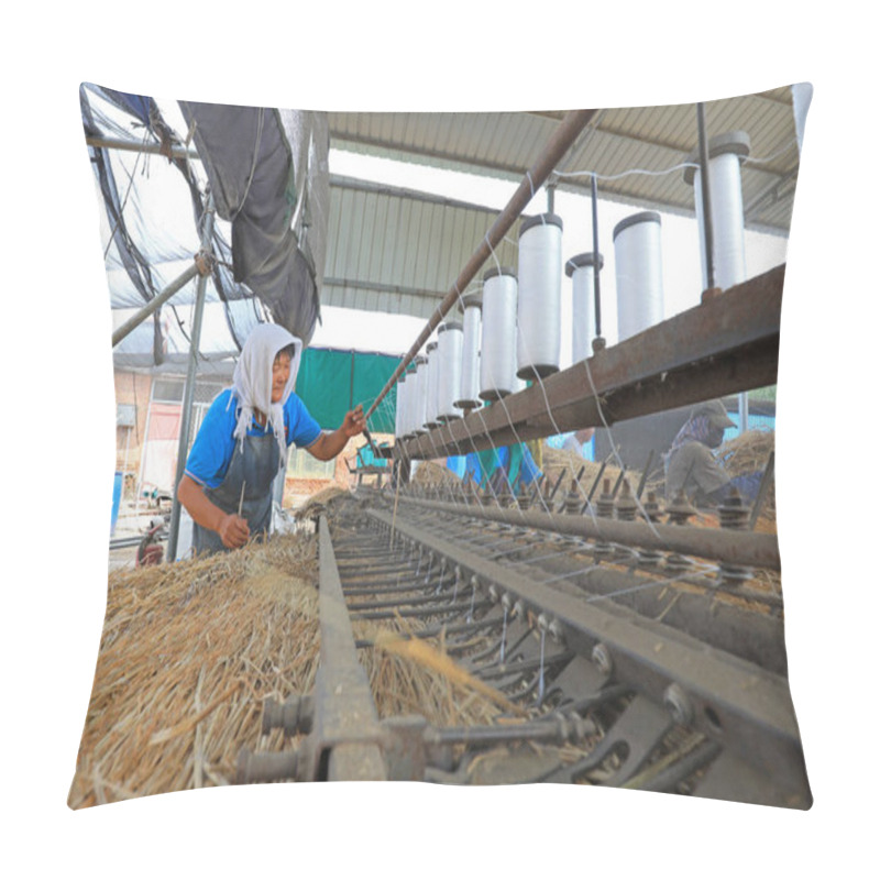 Personality  LUANNAN COUNTY, China - August 30, 2021:Farmers Are Using Mechanical Straw Curtains On A Farm, North China Pillow Covers