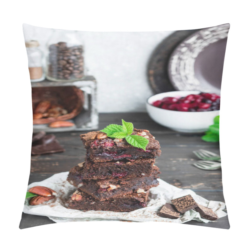 Personality  Chocolate Brownie With Berries And Nuts Pillow Covers