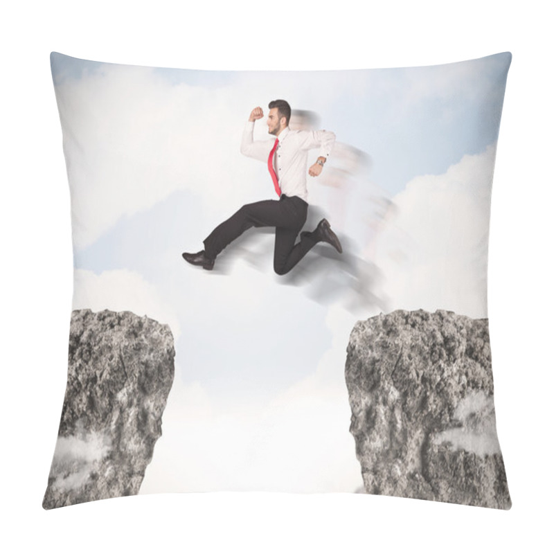 Personality  Funny Business Man Jumping Over Rocks With Gap Pillow Covers