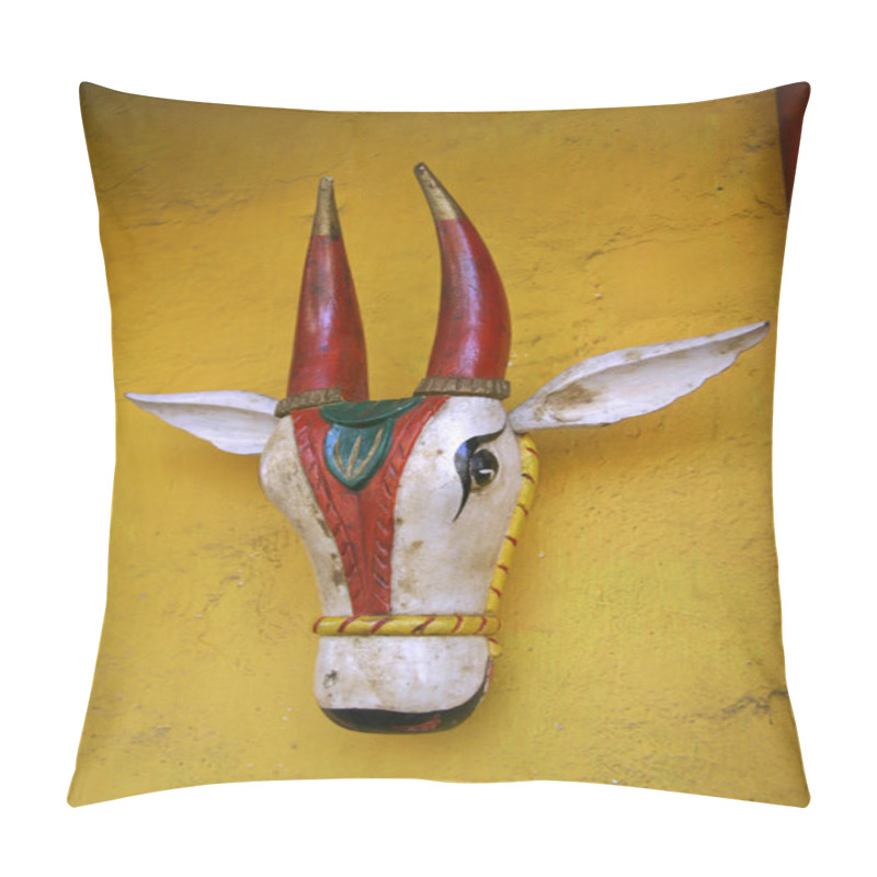 Personality  Statue Of Cow Inside Jain Temple, South India Pillow Covers