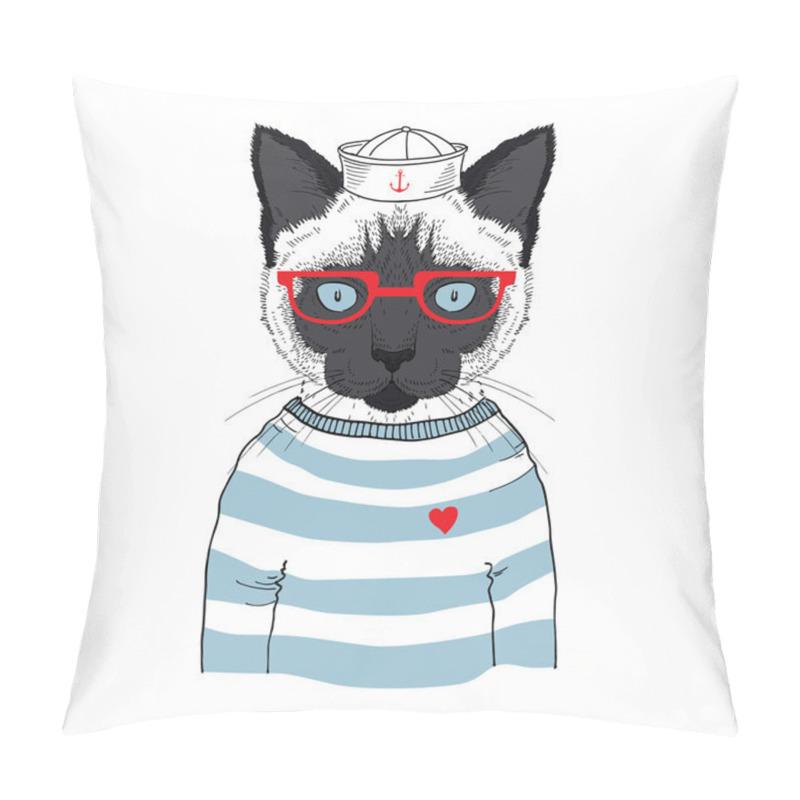 Personality  Hand Drawn Illustration Of Siamese Cat Sailor Pillow Covers