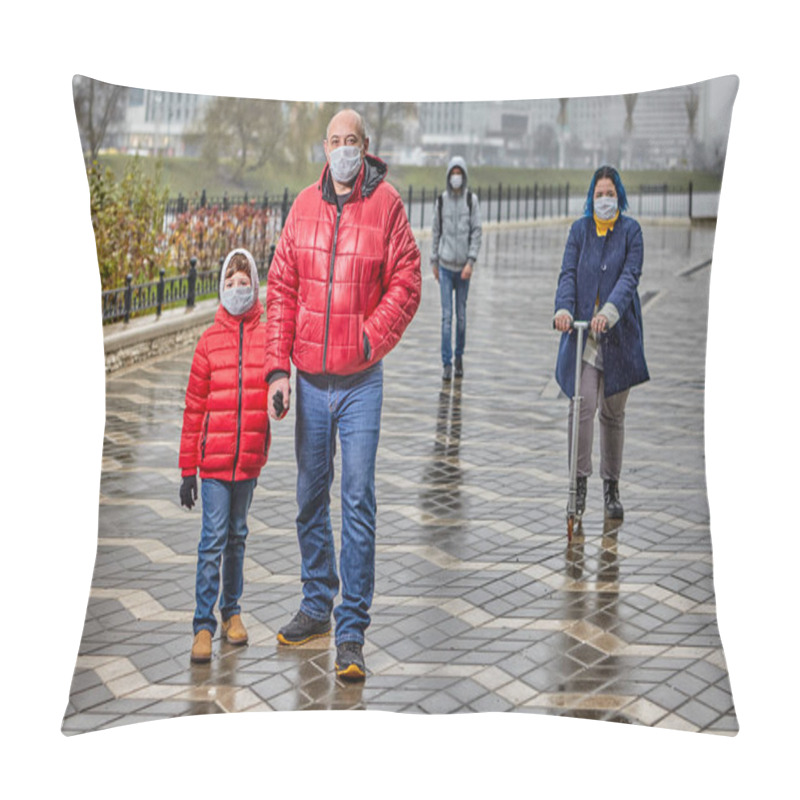 Personality  Citizens In Protective Medical Masks Outdoors. Pillow Covers