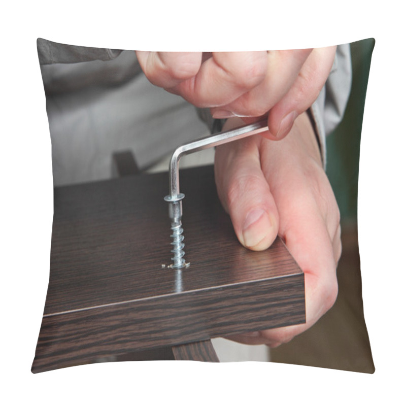 Personality  Close-up Of Hand With Allen Key, Assembling Furniture. Pillow Covers