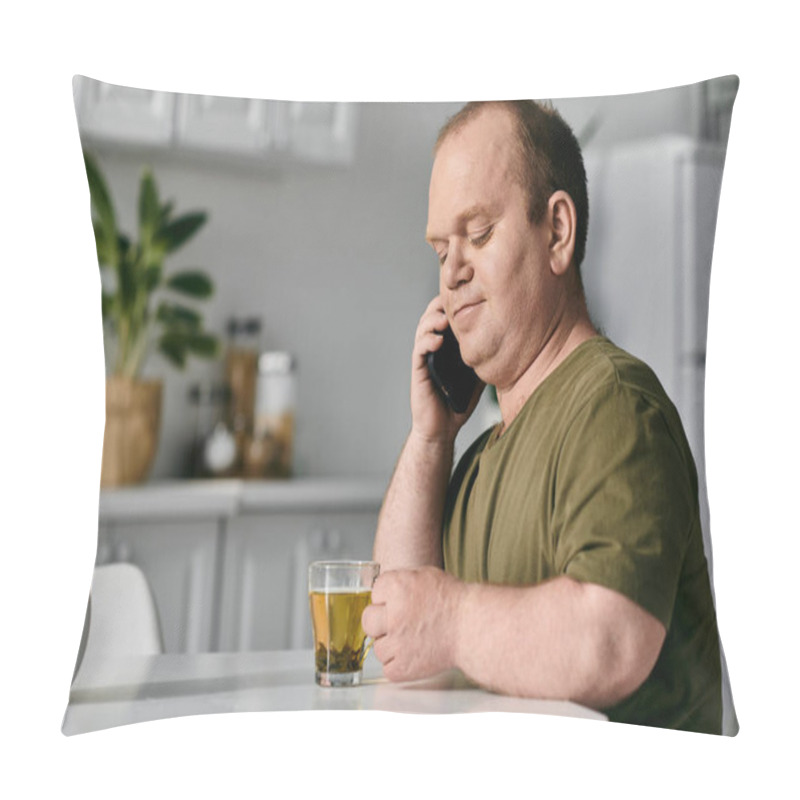 Personality  A Man With Inclusivity Sits At His Kitchen Table, Taking A Break From His Day. Pillow Covers