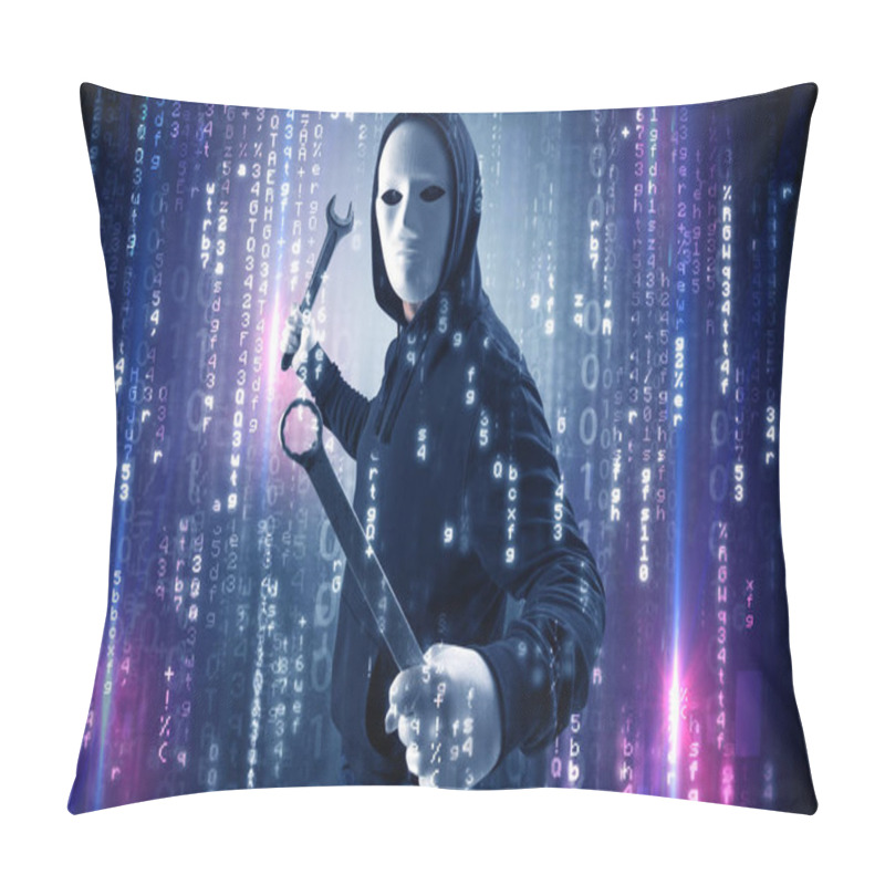 Personality  Armed Hacker In Cyber Security Cloud Concept Pillow Covers