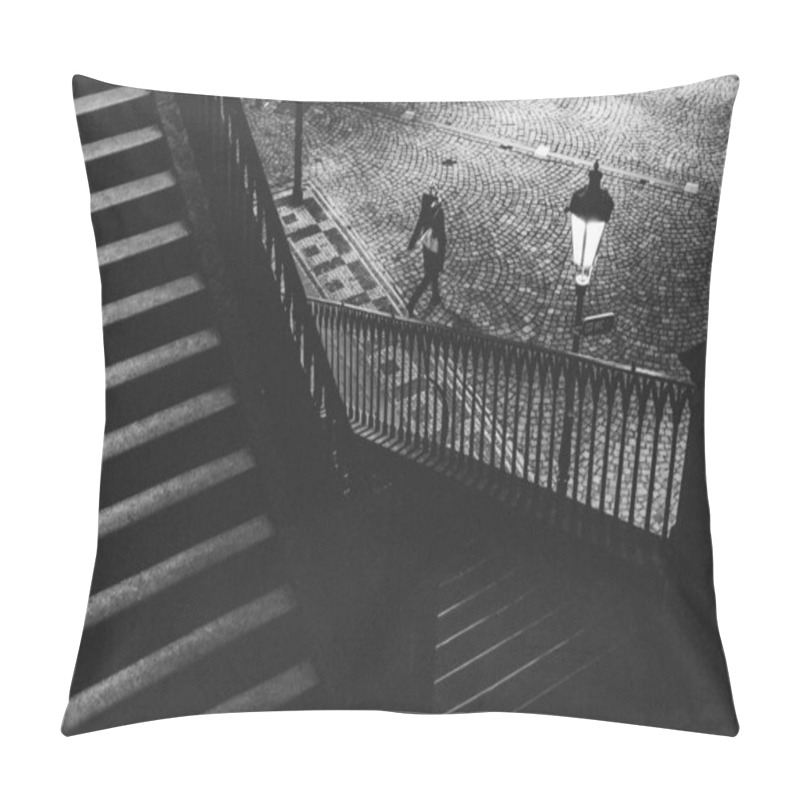 Personality  High Angle Grayscale Shot Of A Staircase In The Middle Of The Street Pillow Covers