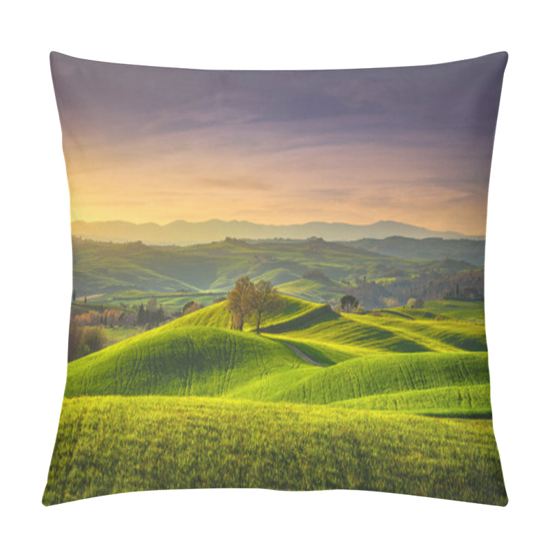 Personality  Springtime In Tuscany, Rolling Hills, Wheat And Trees At Sunset. Pienza, Italy Europe. Pillow Covers