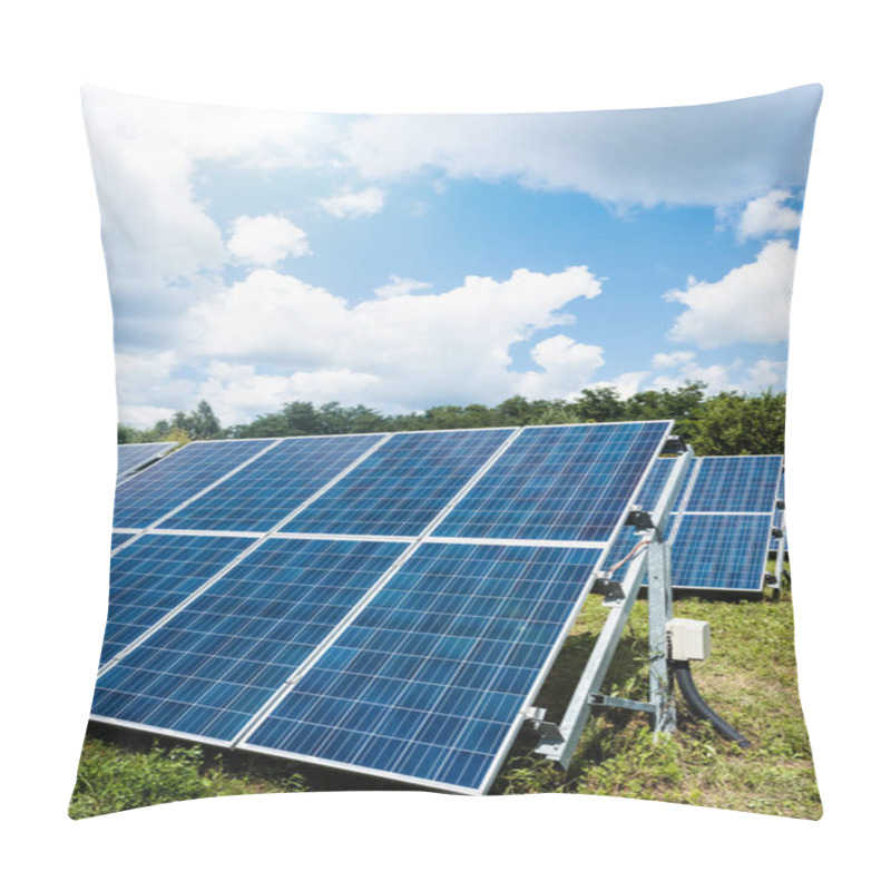 Personality  Blue Solar Energy Batteries With Copy Space And Cloudy Sky Pillow Covers