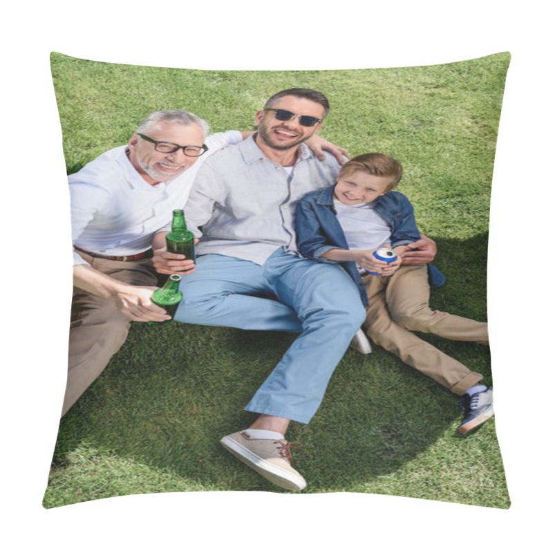 Personality  Grandfather, Father And Son Hugging On Grass Pillow Covers