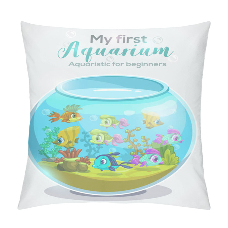 Personality  My First Aquarium, Aquaristic For Beginners, Childish Book Cover Design. Pillow Covers