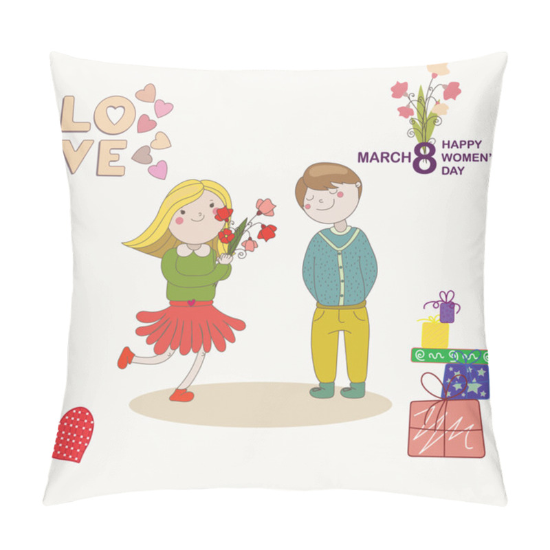 Personality  Boy Presented To Girlfriend Bouquet Flowers Pillow Covers