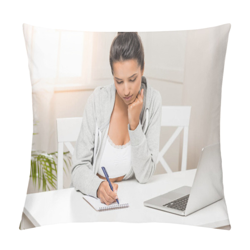 Personality  Woman Writing In Notebook Pillow Covers