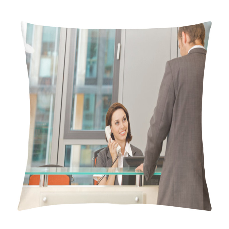 Personality  Secretary Assisting Businessman Pillow Covers