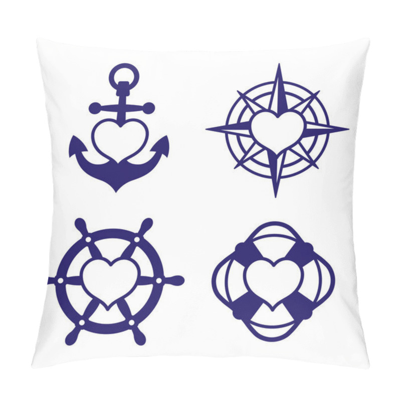 Personality  Marine Heart Icon Set Of Anchor And Compass Pillow Covers