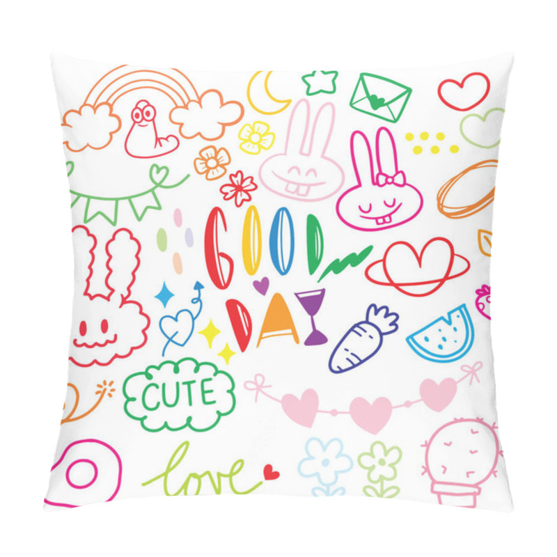 Personality  Bright And Cheerful Doodles Featuring Bunnies, Hearts, Rainbows, And Positive Words, Perfect For Uplifting And Creative Designs Pillow Covers