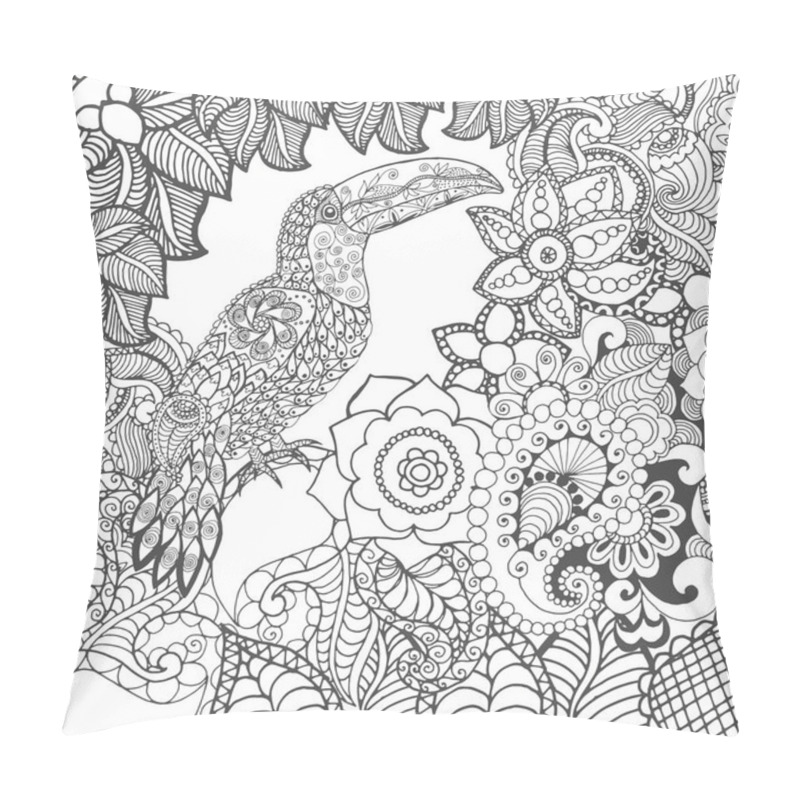 Personality  Cute Toucan In Fantasy Flowers Pillow Covers