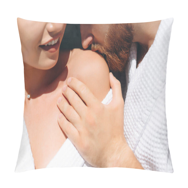 Personality  Young Man Gently Kissing Beautiful Woman On Shoulder Pillow Covers