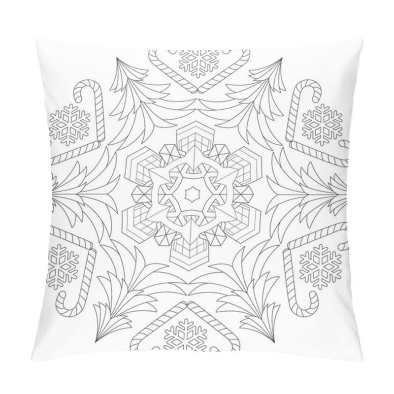 Personality  Winter Mandala With Snowflake Black And White Vector Illustration Pillow Covers