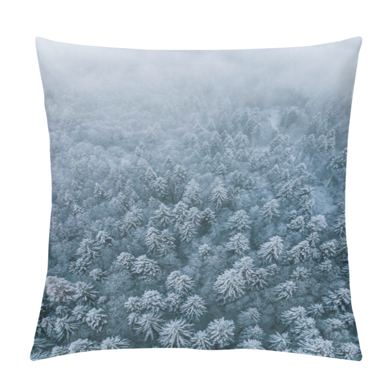 Personality  Aerial View Of Winter Forest With Snow Covered Trees In The Wilderness. Drone Photography. Pillow Covers