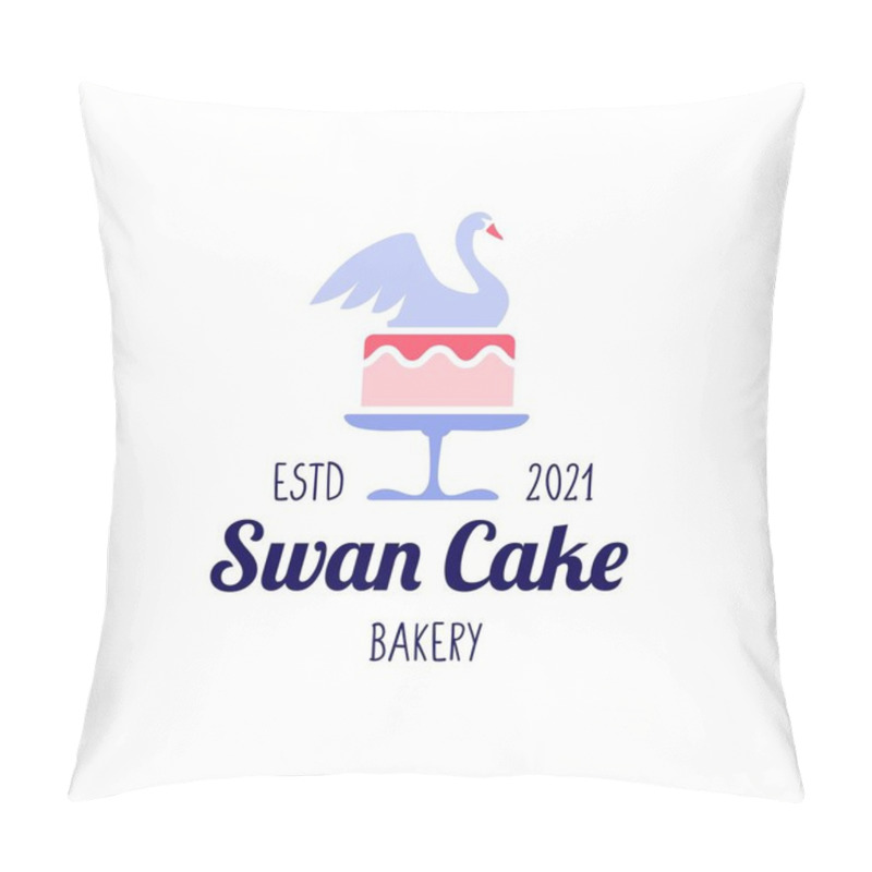 Personality  Swan Cake Wedding Bakery Logo Vector Icon Illustration Pillow Covers