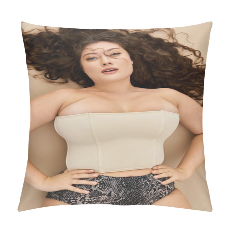 Personality  A Confident Young Plus Size Woman Poses Elegantly In Stylish Underwear. Pillow Covers