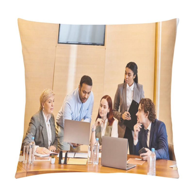 Personality  A Diverse Group Of Business People Collaborate At A Conference Table. Pillow Covers