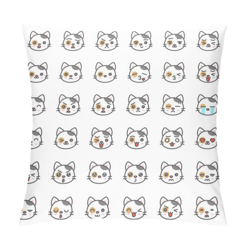 Personality  Collection Of Cute Cats Emotion Faces In Various Expressions, Editable Stroke Icons Isolated On White Pillow Covers