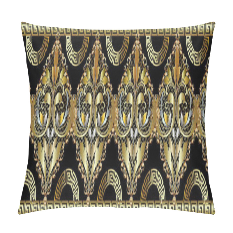 Personality  Baroque Damask Gold 3d Seamless Borders Pattern. Greek Key Meand Pillow Covers