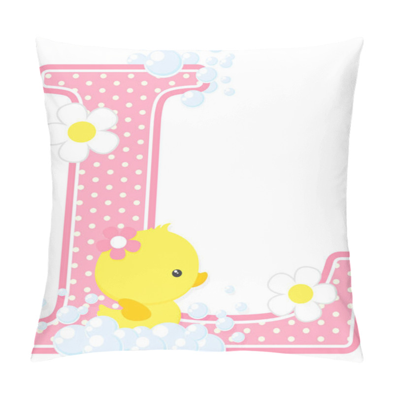 Personality  Initial L With Flowers And Cute Rubber Duck Isolated On White. Can Be Used For Baby Girl Birth Announcements, Nursery Decoration, Party Theme Or Birthday Invitation. Design For Baby Girl Pillow Covers