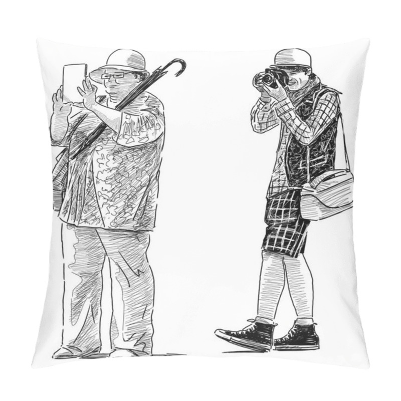 Personality  Townspeople Taking Pictures Pillow Covers